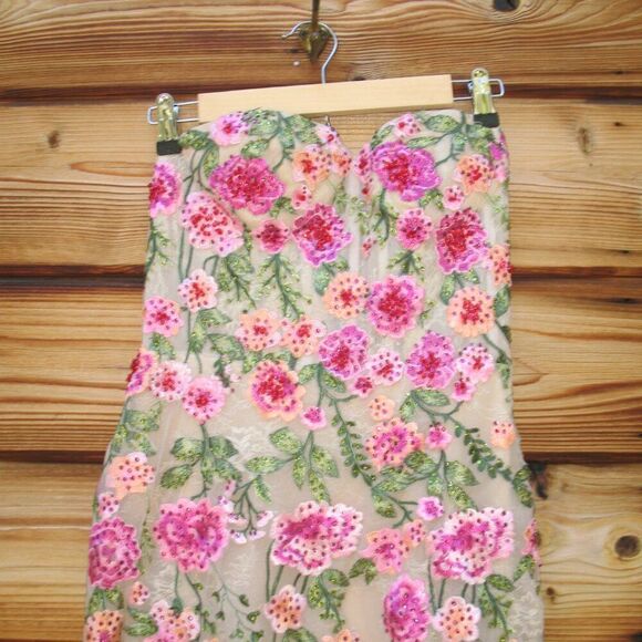 MAC DUGGAL 20652 Beige Strapless Bustier Floral Embroidered Mermaid Gown - Picture 9 of 15